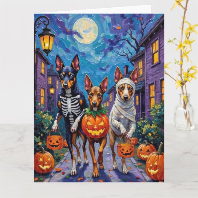 Australian Kelpie Trick-or-Treating Halloween  Card (Yellow Flower)