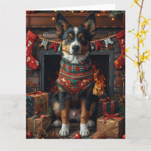 Australian Kelpie with Christmas Gifts Fireplace Card