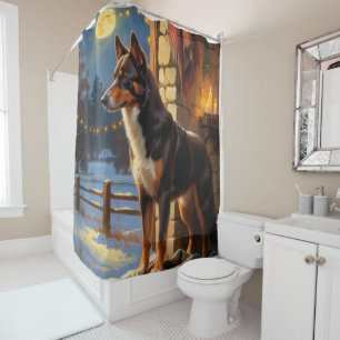 Australian Kelpie With Christmas Lights Holiday Shower Curtain