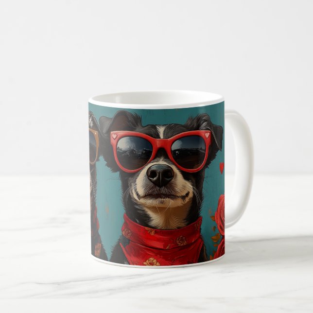Australian Kelpie With Heart Roses Valentine's Day Coffee Mug (Front Right)