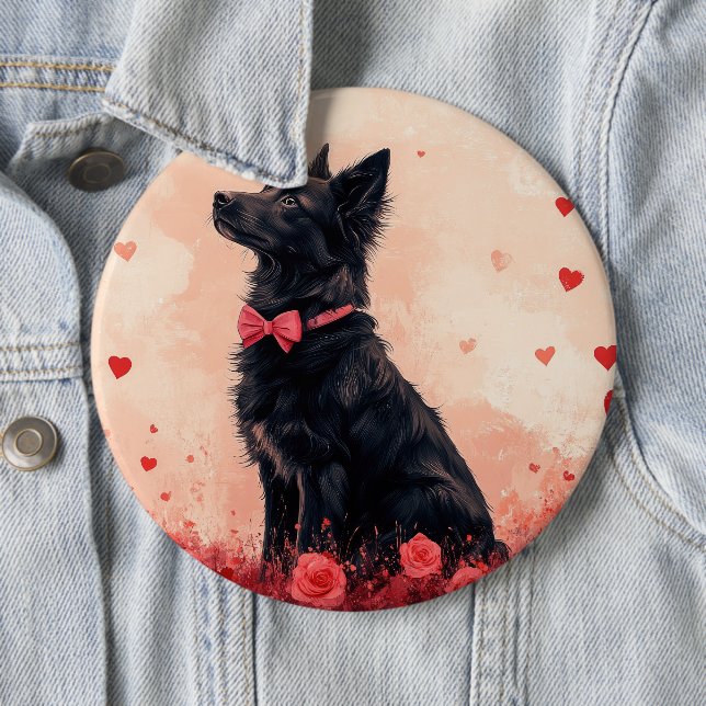 Australian Kelpie with Roses - Valentine's Day 6 Cm Round Badge (In Situ)