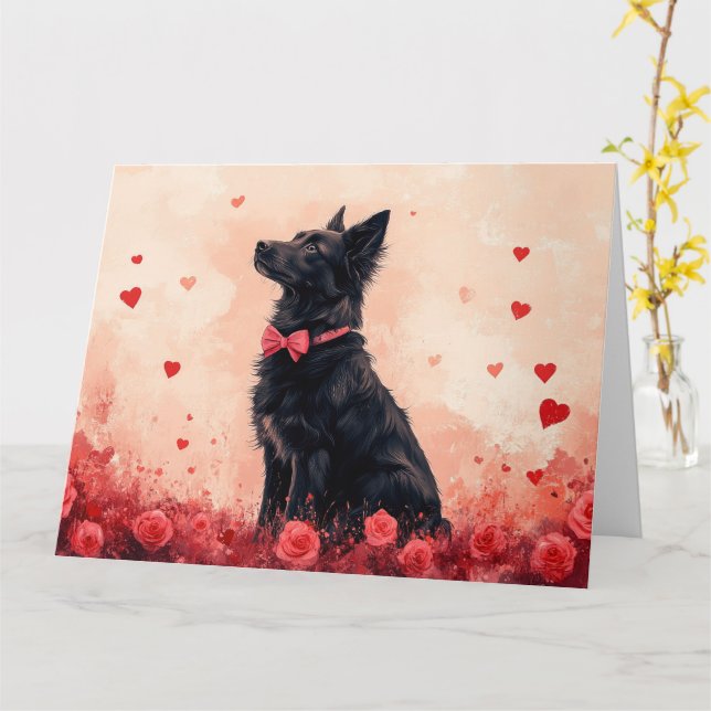 Australian Kelpie with Roses - Valentine's Day Card (Yellow Flower)