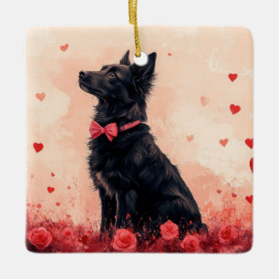 Australian Kelpie with Roses - Valentine's Day Ceramic Ornament