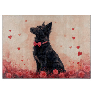 Australian Kelpie with Roses - Valentine's Day Cutting Board