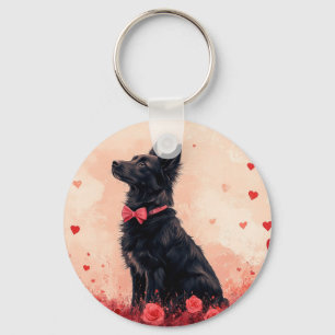 Australian Kelpie with Roses - Valentine's Day Key Ring