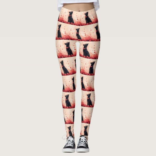 Australian Kelpie with Roses - Valentine's Day Leggings (Front)