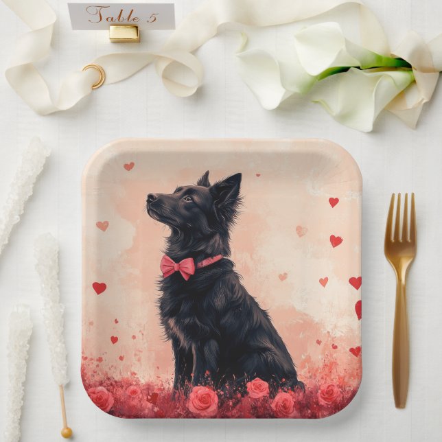 Australian Kelpie with Roses - Valentine's Day Paper Plate (Wedding)