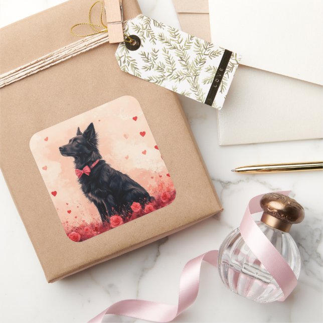 Australian Kelpie with Roses - Valentine's Day Square Sticker (Gifting)