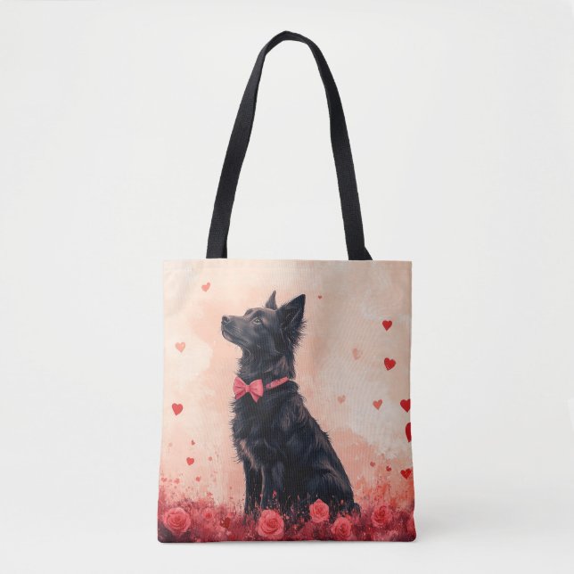 Australian Kelpie with Roses - Valentine's Day Tote Bag (Front)