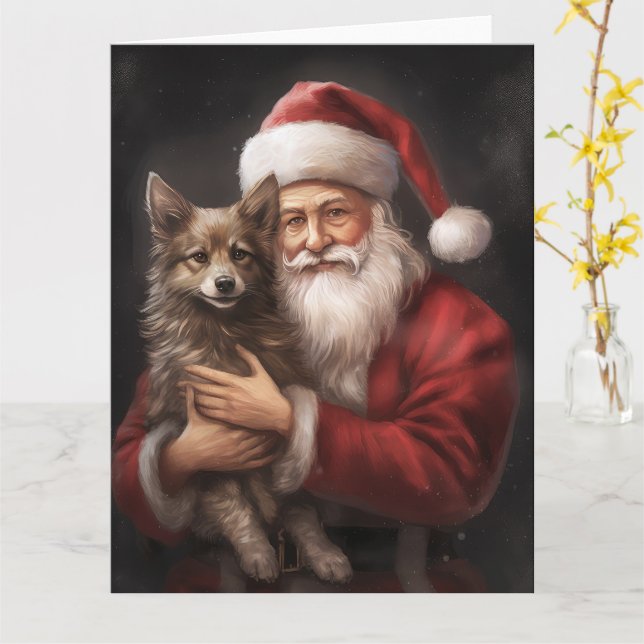 Australian Kelpie with Santa Claus Christmas Card (Yellow Flower)