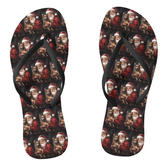 Australian Kelpie with Santa Claus Christmas Flip Flops (Footbed)