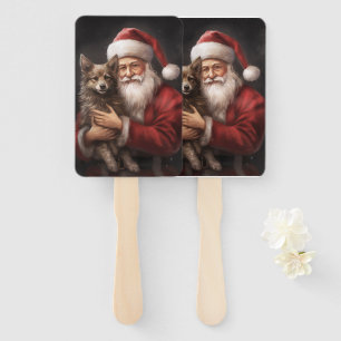 Australian Kelpie with Santa Claus Christmas Hand Fan
