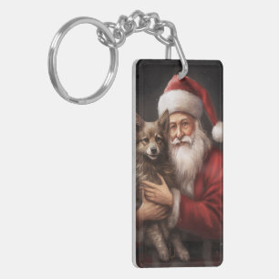 Australian Kelpie with Santa Claus Christmas Key Ring