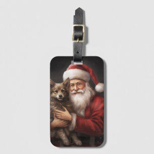 Australian Kelpie with Santa Claus Christmas Luggage Tag
