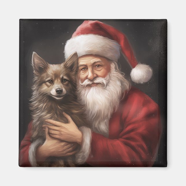 Australian Kelpie with Santa Claus Christmas Magnet (Front)