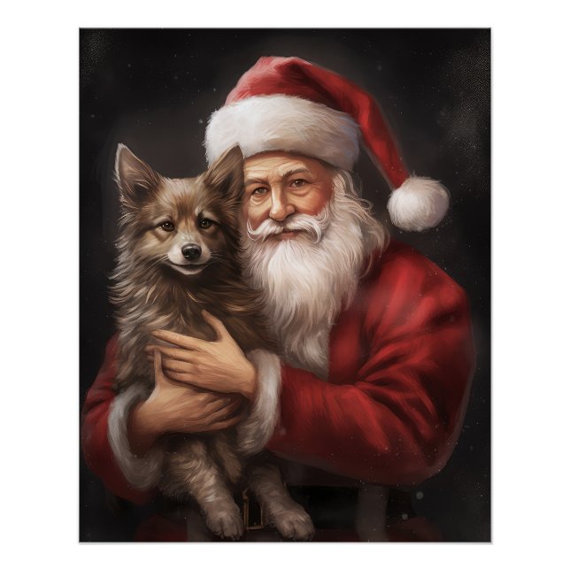 Australian Kelpie with Santa Claus Christmas Poster (Front)