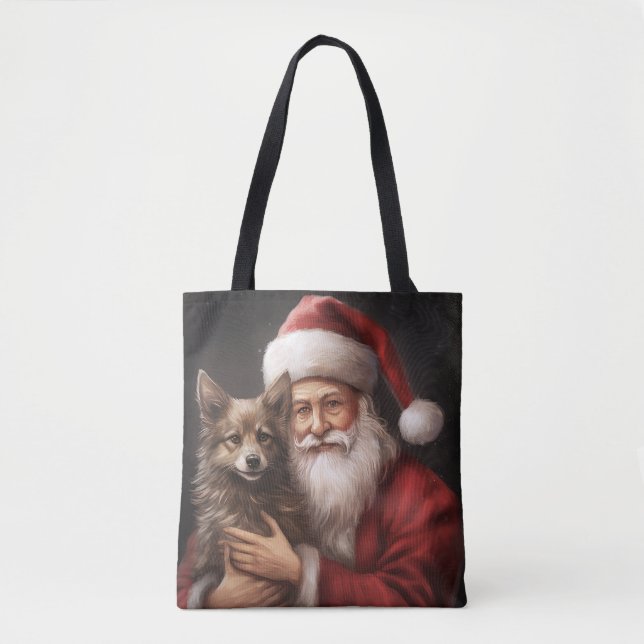Australian Kelpie with Santa Claus Christmas Tote Bag (Front)