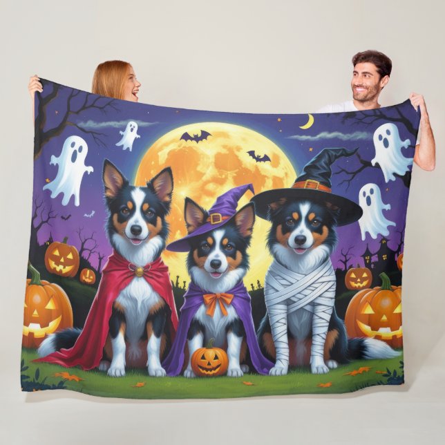 Australian Kelpies Dogs Pumpkin Halloween Funny Fleece Blanket (In Situ)