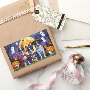 Australian Kelpies Dogs Pumpkin Halloween Funny Rectangular Sticker