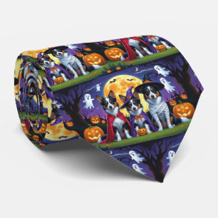 Australian Kelpies Dogs Pumpkin Halloween Funny Tie
