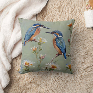 Australian Kingfisher Birds And Flowers Oil Paint, Cushion