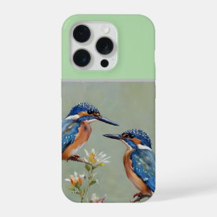 Australian Kingfisher Birds And Flowers Oil Paint, iPhone 15 Pro Case