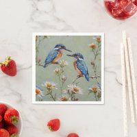 Australian Kingfisher Birds And Flowers Oil Paint,