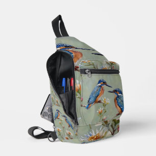 Australian Kingfisher Birds And Flowers Oil Paint, Sling Bag