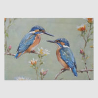 Australian Kingfisher Birds And Flowers Oil Paint,