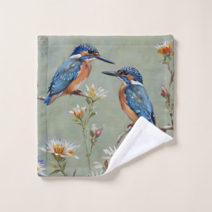 Australian Kingfisher Birds And Flowers Oil Paint, Wash Cloth