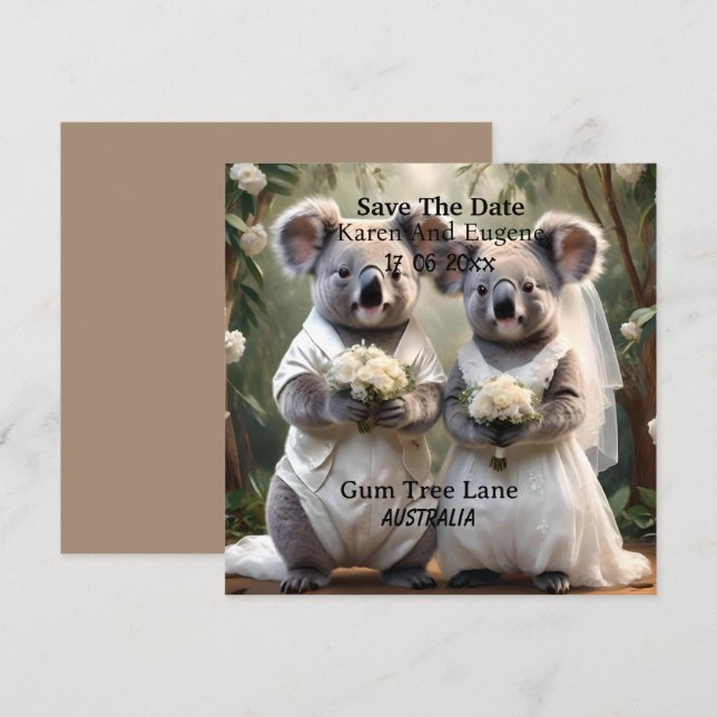 Australian Koala Bear White Wedding, Invitation (Front/Back)