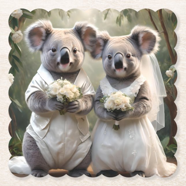 Australian Koala Bear White Wedding, Paper Coaster (Front)