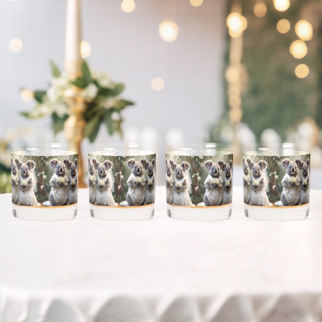 Australian Koala Bear White Wedding, Whiskey Glass (Insitu (Wedding))