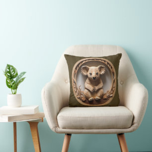 Australian Koala Bear Wood Carving, Cushion
