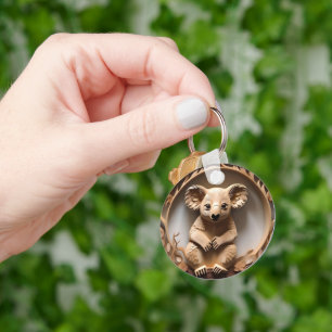 Australian Koala Bear Wood Carving, Key Ring