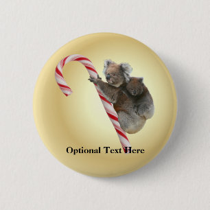 Australian Koala Christmas Candy Cane 6 Cm Round Badge