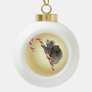 Australian Koala Christmas Candy Cane Ceramic Ball Christmas Ornament