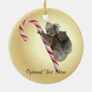 Australian Koala Christmas Candy Cane Ceramic Tree Decoration