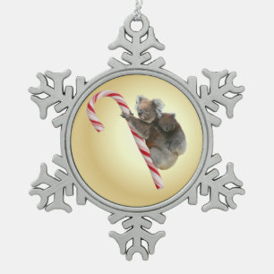 Australian Koala Christmas Candy Cane Snowflake Pewter Christmas Ornament