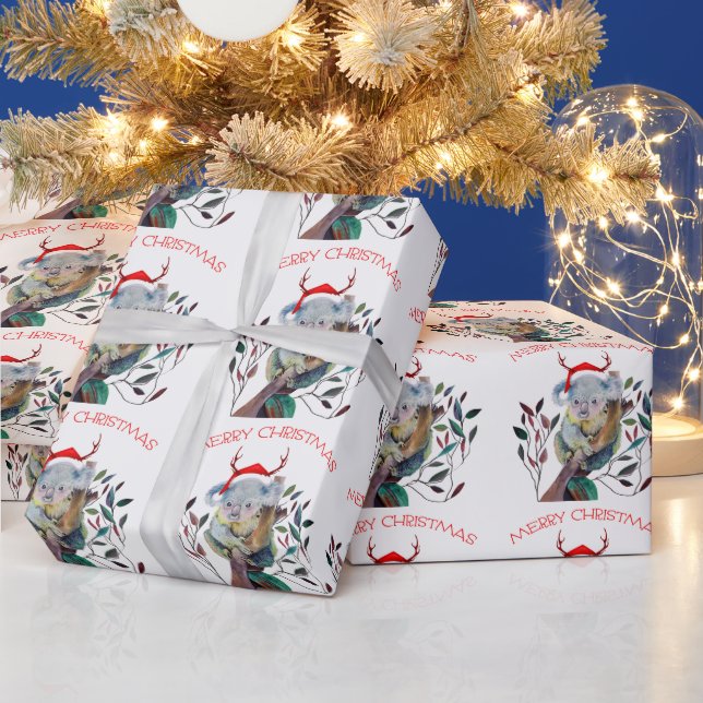 Australian Koala Santa Hat Merry Christmas Wrapping Paper (Holidays)