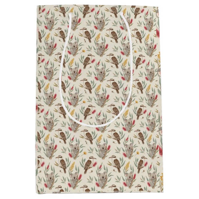 Australian Koalas, Kookaburras and Native Flora Medium Gift Bag (Front)