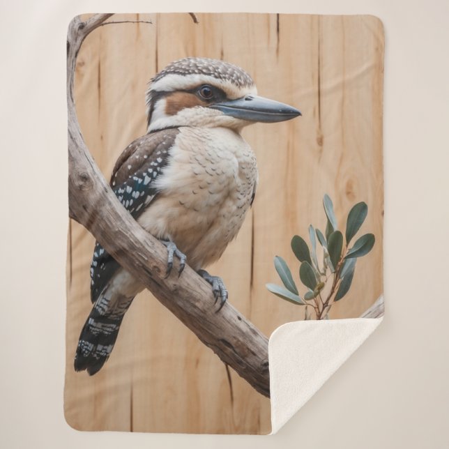 Australian Kookaburra in a Tree Wildlife Art Sherpa Blanket (Front)