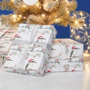 Australian Kookaburra Santa hat Merry Christmas Wrapping Paper