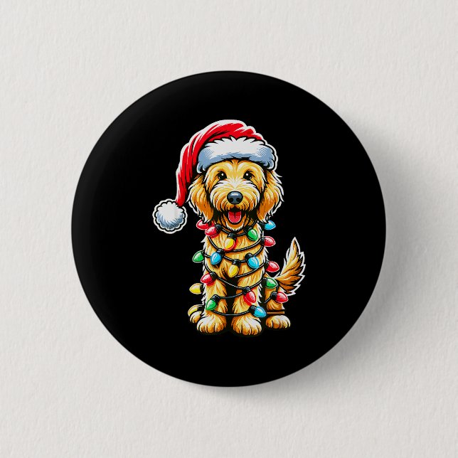 Australian Labradoodle Christmas Tree Xmas Santa L 6 Cm Round Badge (Front)