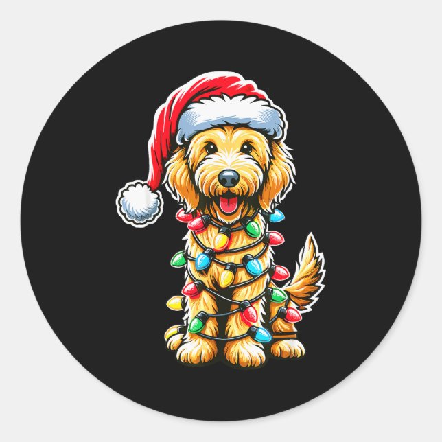 Australian Labradoodle Christmas Tree Xmas Santa L Classic Round Sticker (Front)