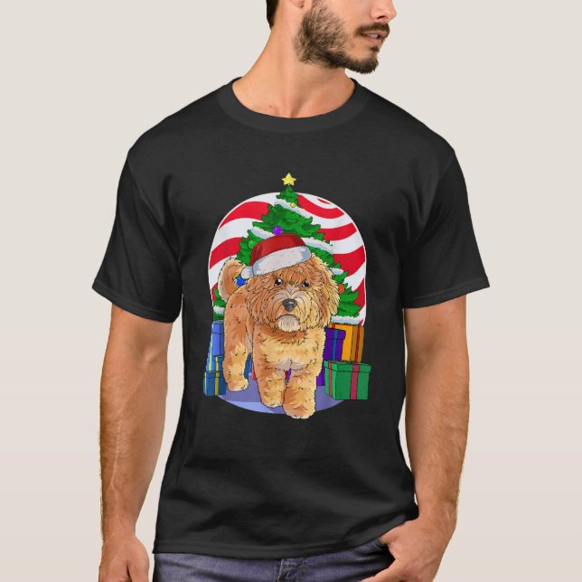 Australian Labradoodle Dog Santa Christmas Tree De T-Shirt (Front)