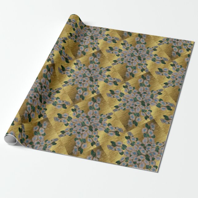Australian Leatherwood Blossom On Golden Bark Wrapping Paper (Unrolled)