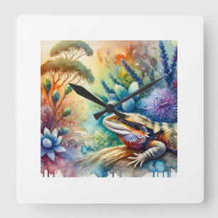 Australian Lizard 210824AREF144 - Watercolor Square Wall Clock