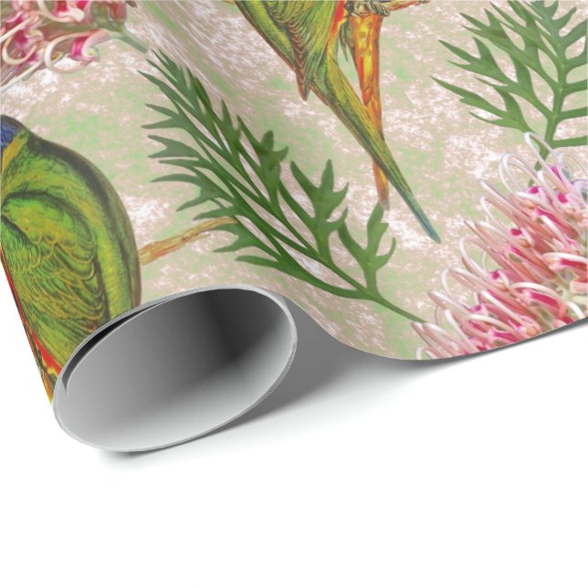 Australian Lorikeet Bird and Flowers Wrapping Paper (Roll Corner)