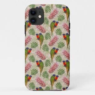 Australian Lorikeet Parrot with Grevillea Flowers iPhone 11 Case